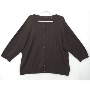 Context Woman Brown Silk Blend Cardigan Sweater 3X Button Front Lightweight